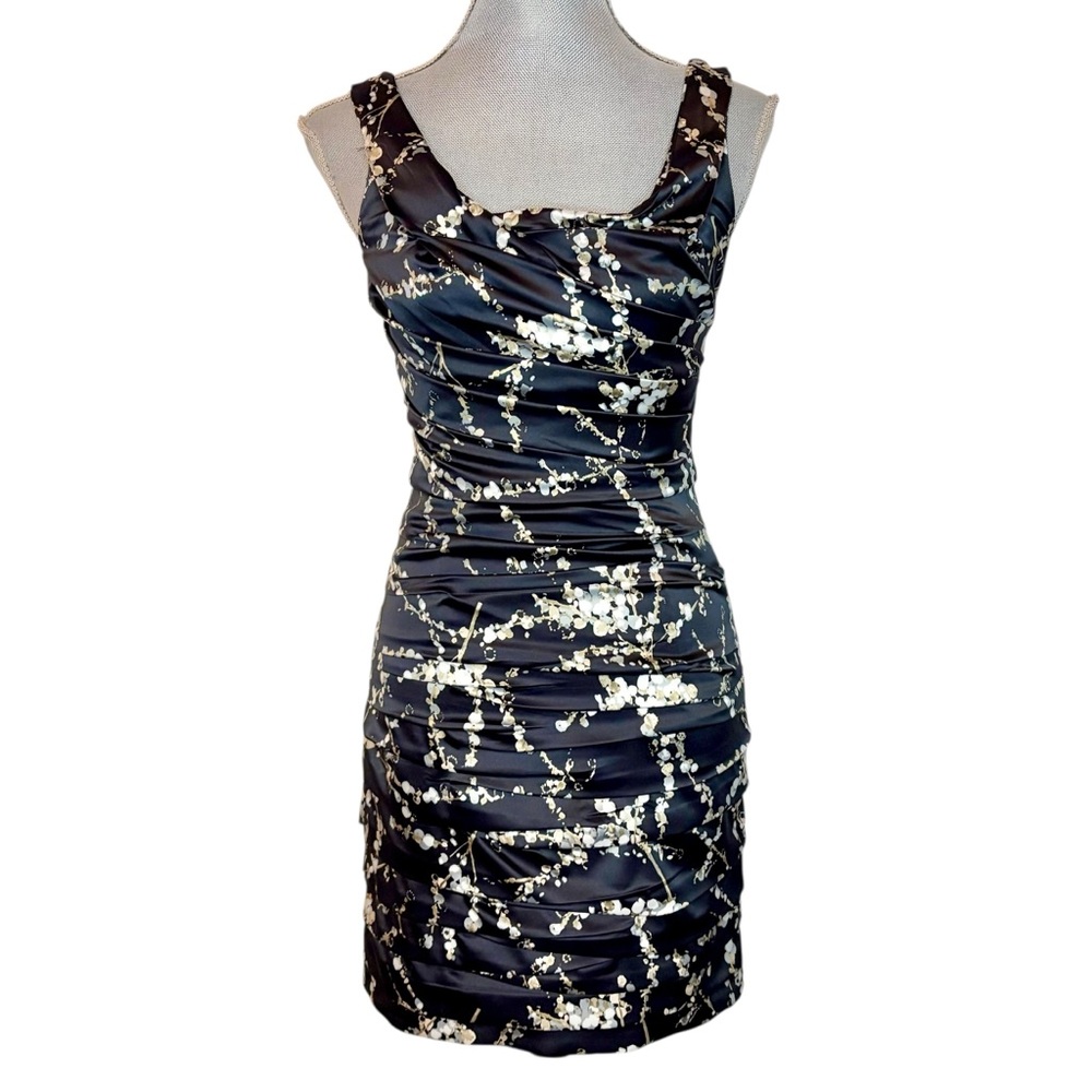 Express Black Floral Ruched Bodycon Dress